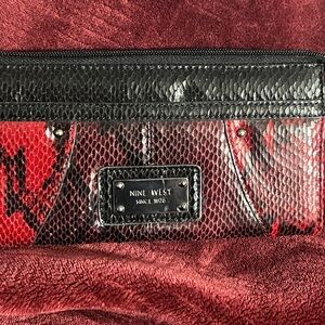 Nine West Red and Black Snakeskin Wallet